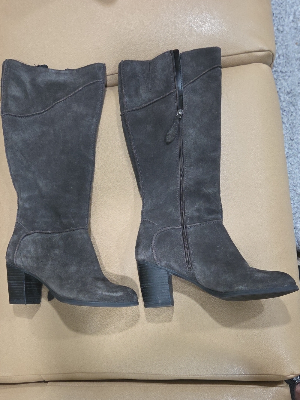 Franco Sarto Women's Tall Genuine Suede Charcoal Block Heel Boots